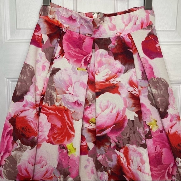 Eliza J Pink Multicolour Floral Midi Full Skirt 0 - Picture 2 of 8